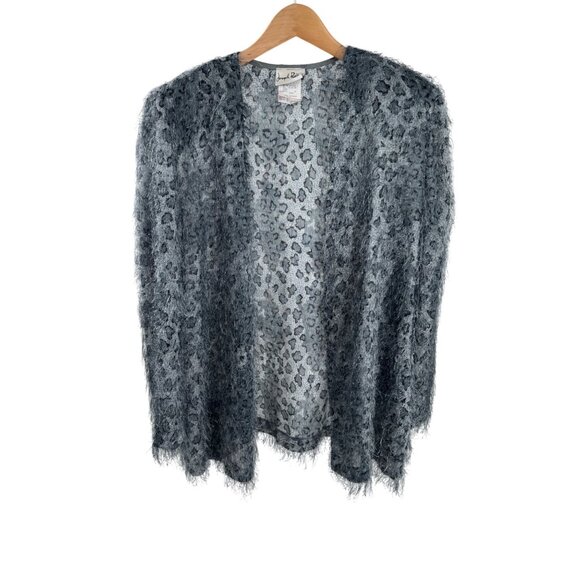 Joseph Ribkoff Gray Leopard Print Textured Open Cardigan Jacket Size 16 - Picture 1 of 10